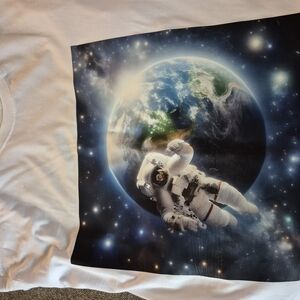 White T-Shirt with Astronaut and Earth Design